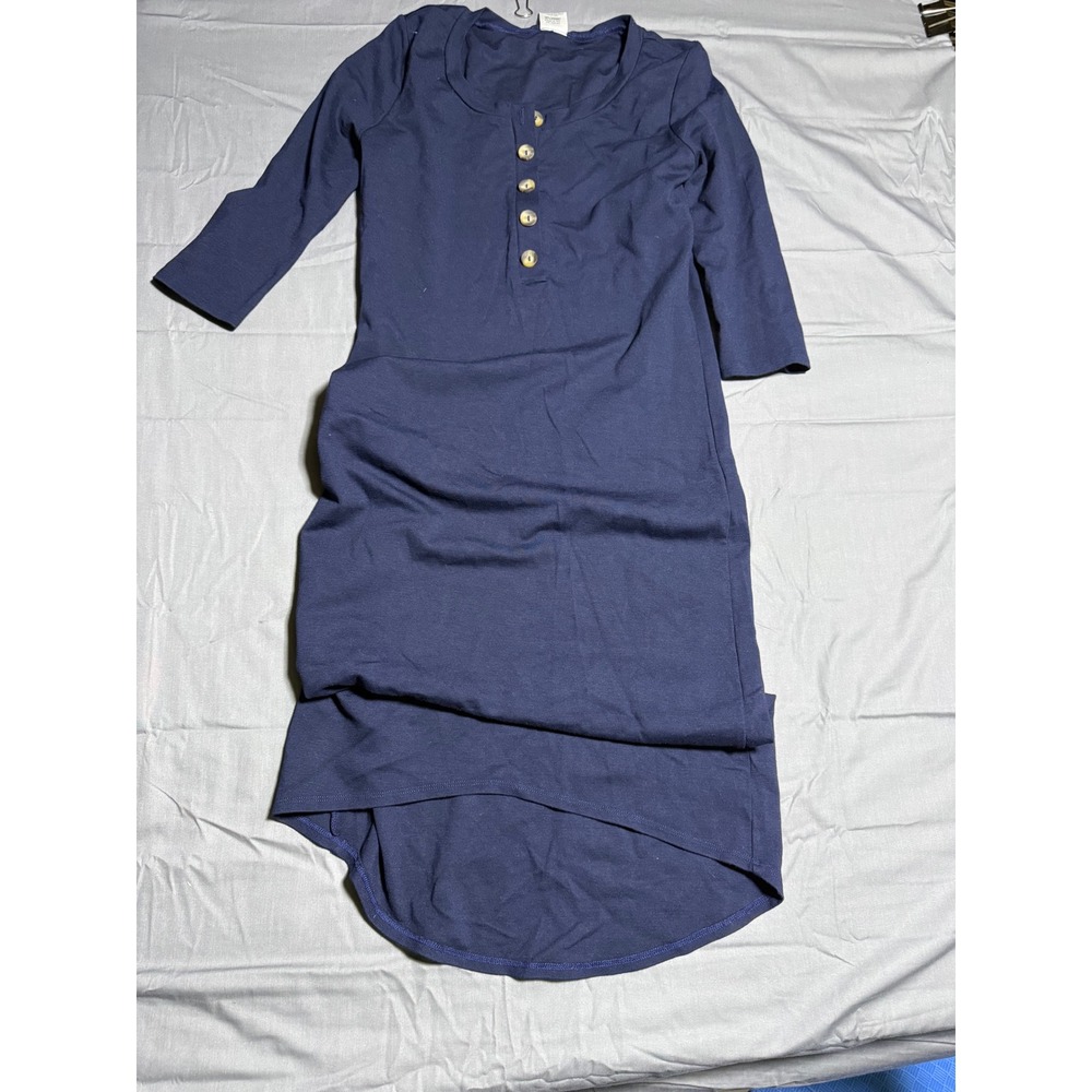 Lou Lou Dress Womens S Blue Good Henley High Low 3/4 Sleeve Knit Jersey